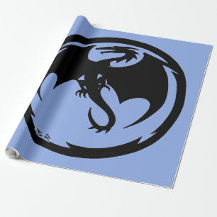 Cadeau Papier d'emballage bleu Dragon noir brillant grand