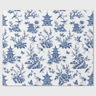 Cadeau Papier d'emballage bleu et blanc de style Chinois