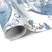 Cadeau Papier d'emballage bleu hiver Fox (Coin rond)