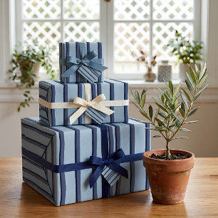 Cadeau Papier d'emballage bleu poussiéreux à rayures mari