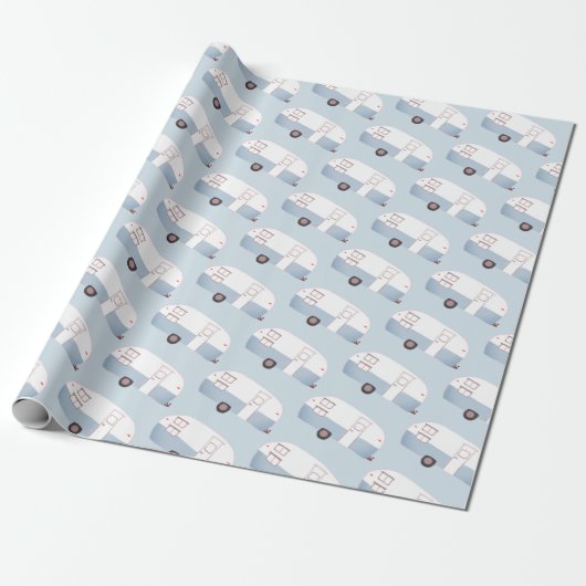 Cadeau Papier d'emballage bleu Retro Camper Trailer (Déroulé)