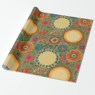 Cadeau Papier d'emballage bohème Soleil et Fleurs