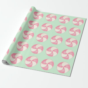 Cadeau Papier d'emballage Bonbon de Noël Menthe Rose