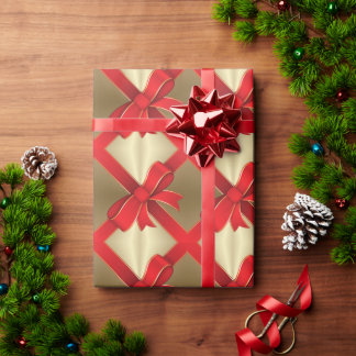 Cadeau Papier d'emballage - Bow rouge et ruban sur or
