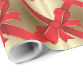 Cadeau Papier d'emballage - Bow rouge et ruban sur or (Coin rond)