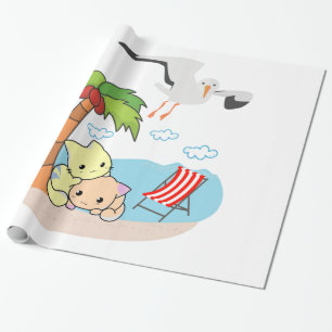 Cadeau Papier d'emballage brillant, chats oiseaux de plag