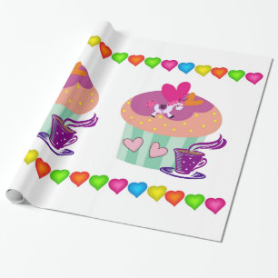 Cadeau Papier d'emballage brillant, cœurs colorés Cupcake