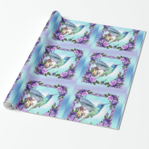 Cadeau Papier d'emballage brillant de colibri et de rose,