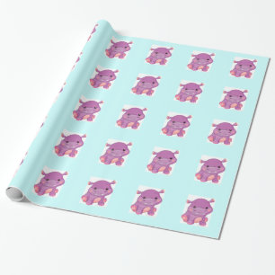 Cadeau papier d'emballage brillant d'hippopotame adorable