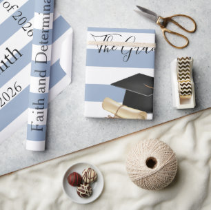 Cadeau Papier d'emballage brillant rayure bleue diplômé 2