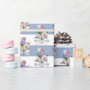 Cadeau Papier d'emballage brillant rayure bleue et blanch