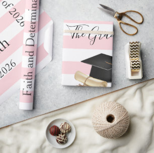 Cadeau Papier d'emballage brillant rayure rose diplômé 20