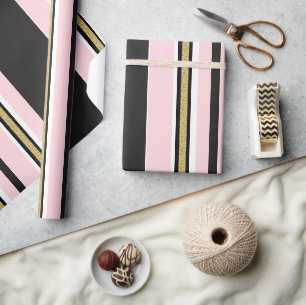 Cadeau Papier d'emballage brillant rose blanc or noir ray