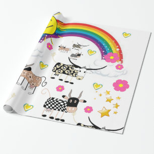 Cadeau Papier d'emballage brillant, vaches arc-en-ciel fl