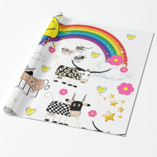 Cadeau Papier d'emballage brillant, vaches florales solei