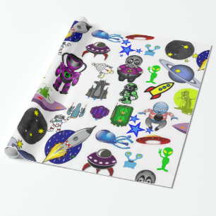 Cadeau Papier d'emballage brillant, vaisseaux spatiaux ex