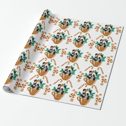 Cadeau Papier d'emballage Brown Panda Christmas (Déroulé)