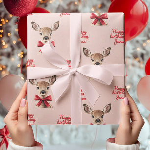 Cadeau Papier d'emballage Cerfs Rose & Rouge   Anniversai