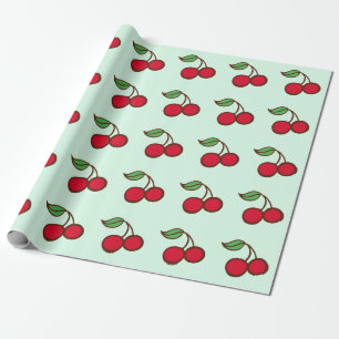 Cadeau Papier d'emballage Cerises de Noël Vert Menthe