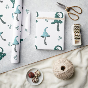 Cadeau Papier d'emballage Champignon Bleu Fantaisiste