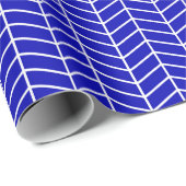 Cadeau Papier d'emballage Chevron - Blanc sur bleu Royal (Coin rond)