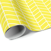 Cadeau Papier d'emballage Chevron - Blanc sur Jaune (Coin rond)