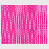 Cadeau Papier d'emballage Chevron - Blanc sur rose chaud (Plat)