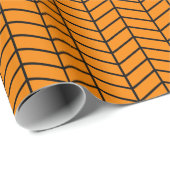 Cadeau Papier d'emballage Chevron - Noir sur orange (Coin rond)