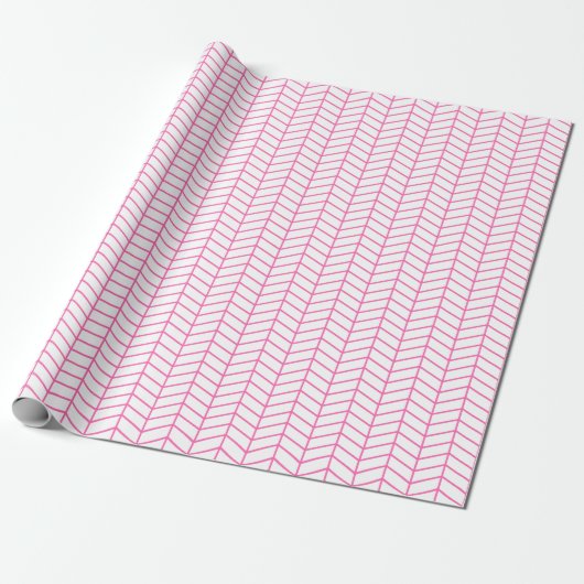 Cadeau Papier d'emballage Chevron - rose sur blanc (Déroulé)