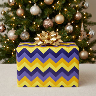 Cadeau Papier d'emballage Chevrons Bleu Jaune Or