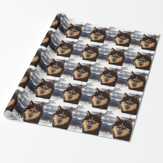 Cadeau Papier d'emballage Chien de traîneau Husky Sibérie (Déroulé)