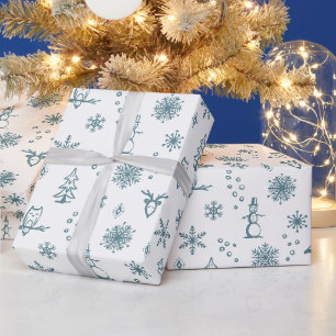 Cadeau Papier d'emballage Choses d'hiver - Neige + Paon