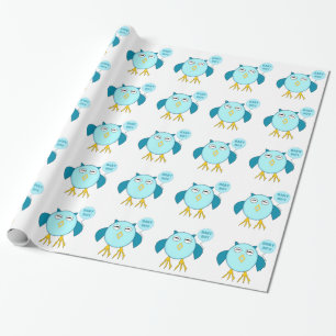 Cadeau Papier d'emballage Chouette Garçon Bébé Bleu Migno