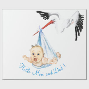 Cadeau Papier d'emballage Cigogne portant Bébé pour Baby