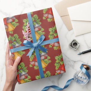 Cadeau Papier d'emballage Cloches de Noël Rouge Foncé