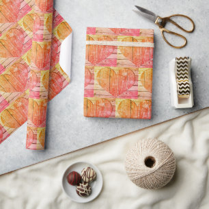 Cadeau Papier d'emballage cœur rouge et jaune rustique