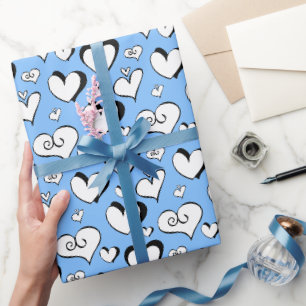 Cadeau Papier d'emballage Cœurs bleus