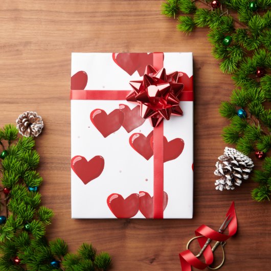 Cadeau Papier d'emballage coeurs rouges (Cadeau de vacances)