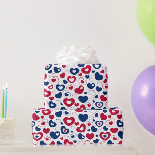 Cadeau Papier d'emballage coeurs rouges et bleus