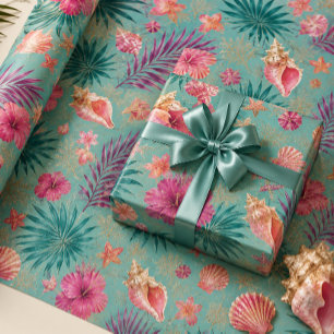 Cadeau Papier d'emballage Coquillages tropicaux & feuille