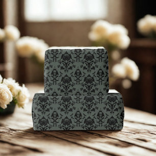 Cadeau Papier d'emballage damassé crâne et rose gothique