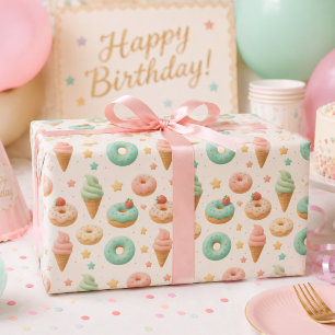 Cadeau Papier d'emballage d'anniversaire de glace de beig