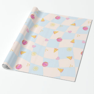 Cadeau Papier d'emballage d'anniversaire de pizza coloré 