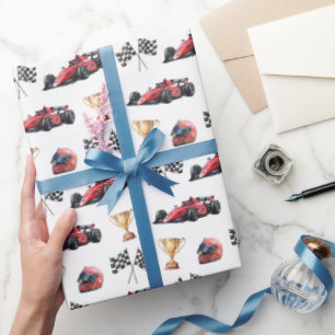 Cadeau Papier d'emballage d'anniversaire voiture de cours