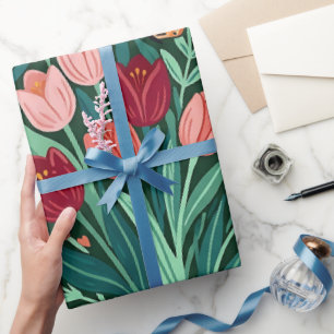 Cadeau Papier d'emballage d'art de tulipes papillons abst
