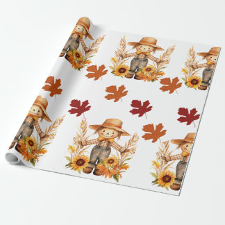 Cadeau Papier d'emballage d'automne, épouvantail d'automn