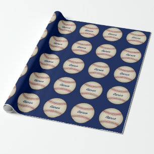 Cadeau Papier d'emballage de baseball bleu personnalisé