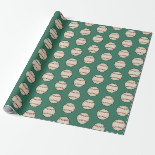 Cadeau Papier d'emballage de baseball vert  (Déroulé)