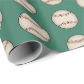 Cadeau Papier d'emballage de baseball vert  (Coin rond)