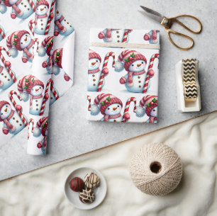 Cadeau Papier d'emballage de bonhommes de neige de vacanc